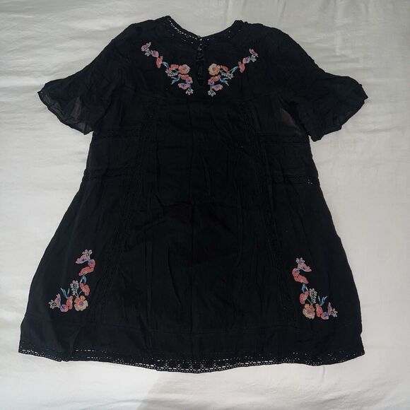 Free People Perfectly Victorian Mini Dress Floral Embroidered Black Size Large - Picture 7 of 13